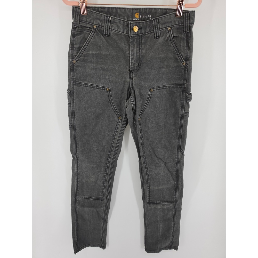Carhartt Womens Slim Fit Double Front Work Pants Faded Black Canvas 4 Regular